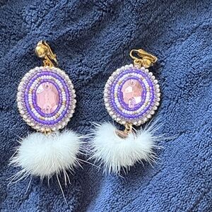 Chic Purple and Gold Beaded Earrings with White Accent